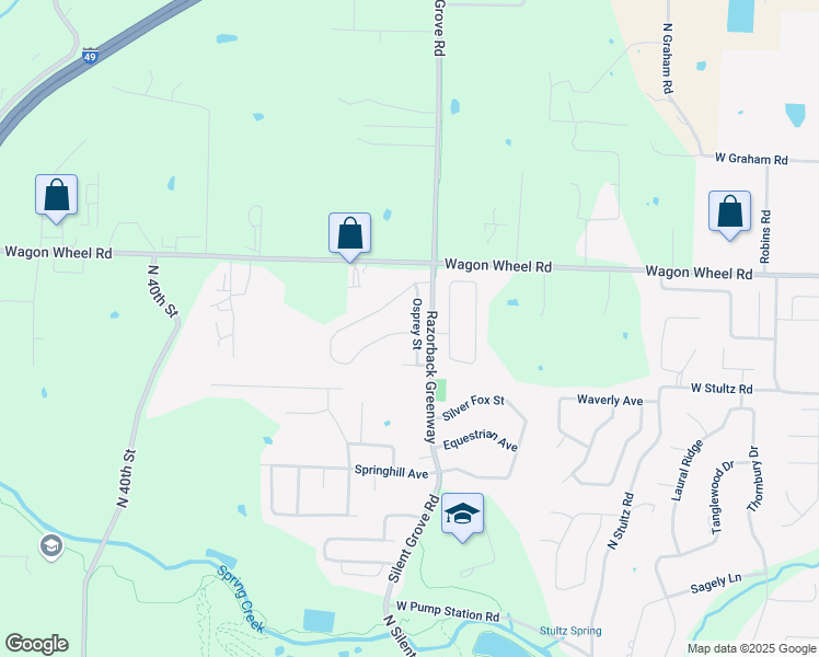 map of restaurants, bars, coffee shops, grocery stores, and more near 4278 Osprey Street in Springdale