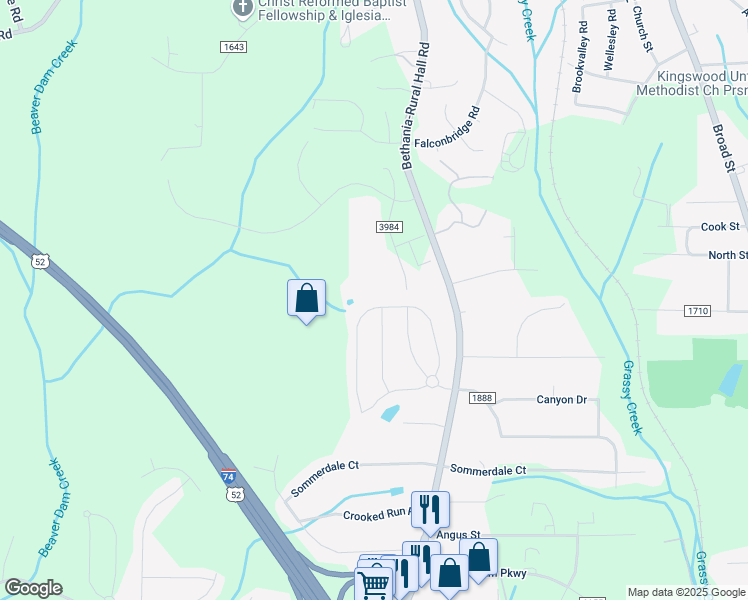 map of restaurants, bars, coffee shops, grocery stores, and more near 915 Bitting Hall Circle in Rural Hall