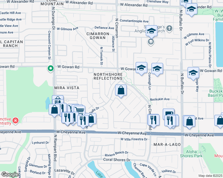 map of restaurants, bars, coffee shops, grocery stores, and more near 3432 Coconino Lane in Las Vegas