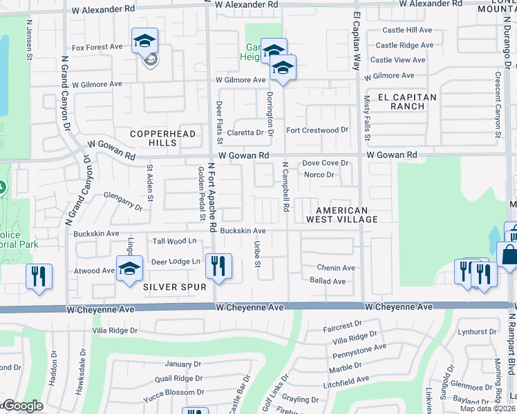 map of restaurants, bars, coffee shops, grocery stores, and more near 3467 Blue Heather Drive in Las Vegas