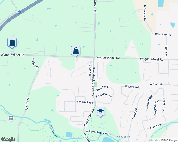 map of restaurants, bars, coffee shops, grocery stores, and more near 4278 Osprey St in Springdale