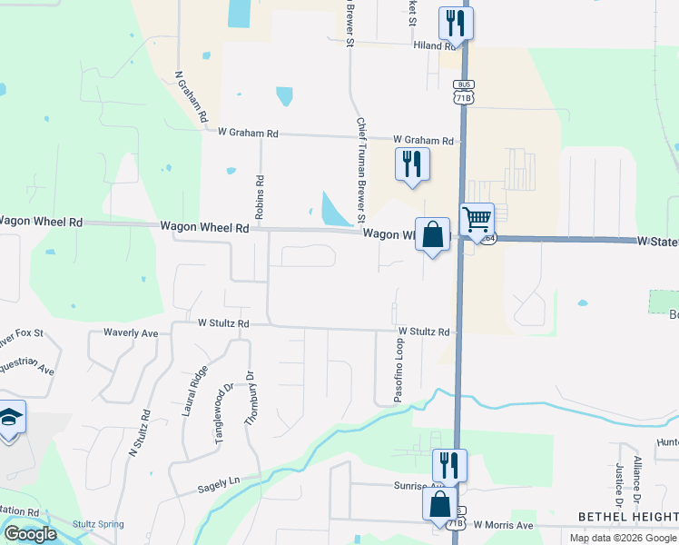 map of restaurants, bars, coffee shops, grocery stores, and more near 1319 Lexington Circle in Springdale