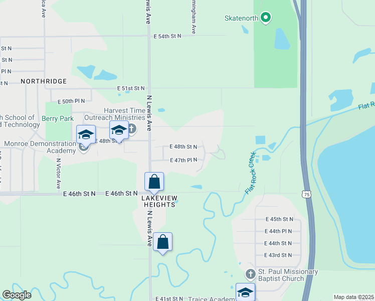 map of restaurants, bars, coffee shops, grocery stores, and more near 2548 East 48th Street North in Tulsa
