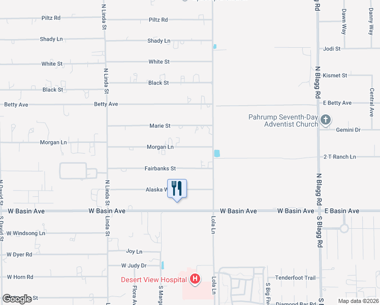 map of restaurants, bars, coffee shops, grocery stores, and more near 611 Morgan Lane in Pahrump