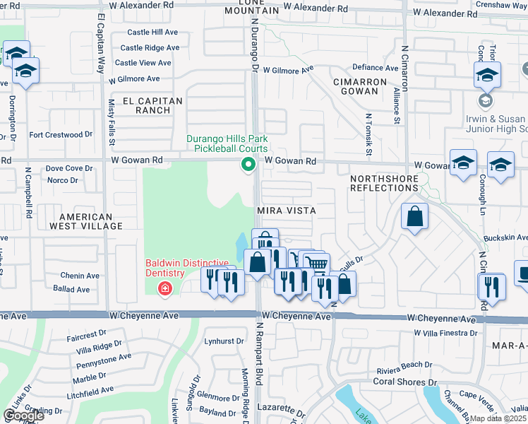 map of restaurants, bars, coffee shops, grocery stores, and more near Blue Island Avenue in Las Vegas