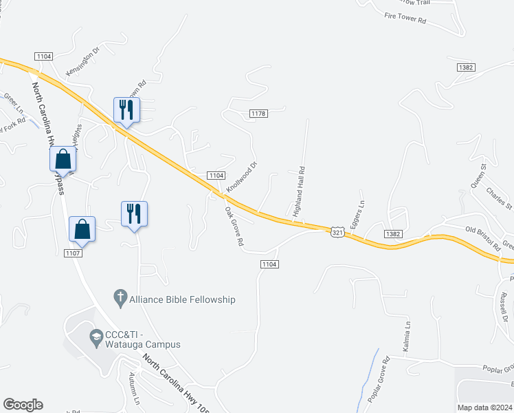 map of restaurants, bars, coffee shops, grocery stores, and more near 2006 U.S. 421 in Boone