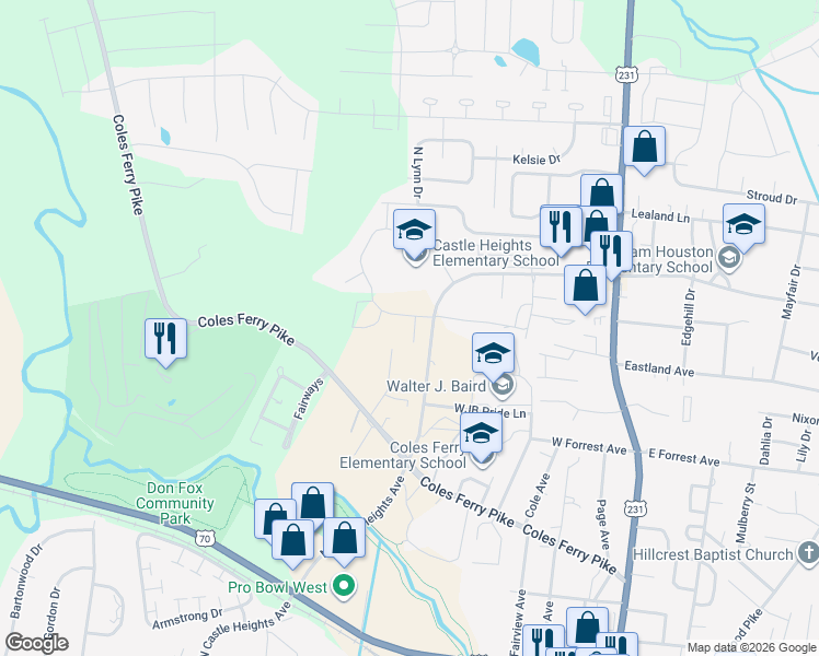 map of restaurants, bars, coffee shops, grocery stores, and more near 879 Coles Ferry Pike in Lebanon