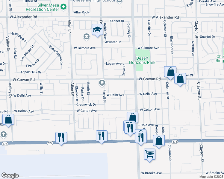 map of restaurants, bars, coffee shops, grocery stores, and more near 3130 Nebulous Circle in North Las Vegas