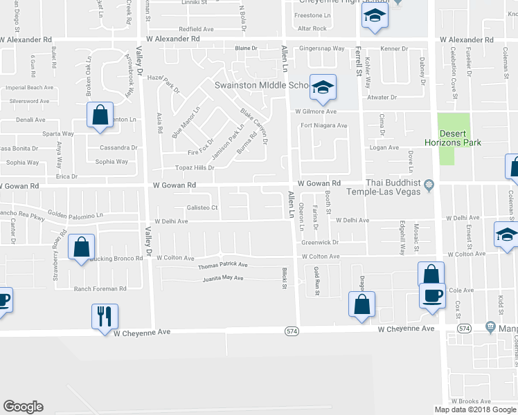 map of restaurants, bars, coffee shops, grocery stores, and more near 3743 Fountain Ct in North Las Vegas