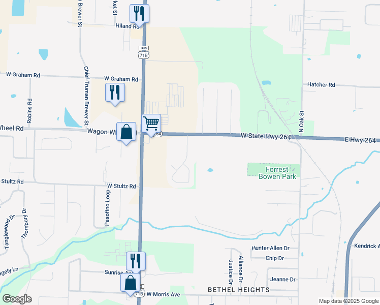 map of restaurants, bars, coffee shops, grocery stores, and more near 4375 Ferns Valley Loop in Springdale