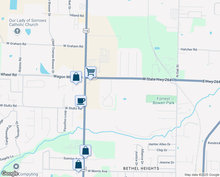 map of restaurants, bars, coffee shops, grocery stores, and more near 4374 Ferns Valley Loop in Springdale