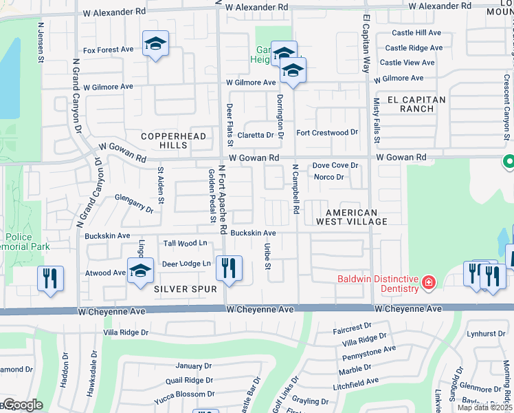 map of restaurants, bars, coffee shops, grocery stores, and more near 3464 Summersprings Drive in Las Vegas