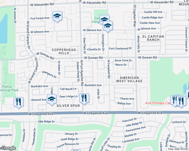 map of restaurants, bars, coffee shops, grocery stores, and more near 3464 Summersprings Drive in Las Vegas