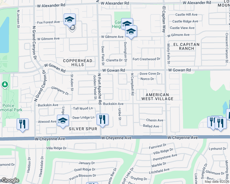 map of restaurants, bars, coffee shops, grocery stores, and more near 3467 Blue Heather Drive in Las Vegas