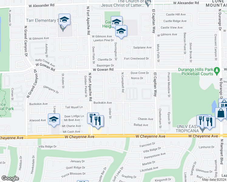 map of restaurants, bars, coffee shops, grocery stores, and more near 3476 Blue Heather Drive in Las Vegas