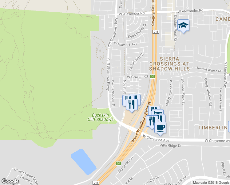map of restaurants, bars, coffee shops, grocery stores, and more near 3450 Cactus Shadow Street in Las Vegas