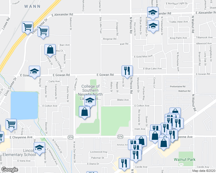 map of restaurants, bars, coffee shops, grocery stores, and more near 3512 Rio Robles Drive in North Las Vegas