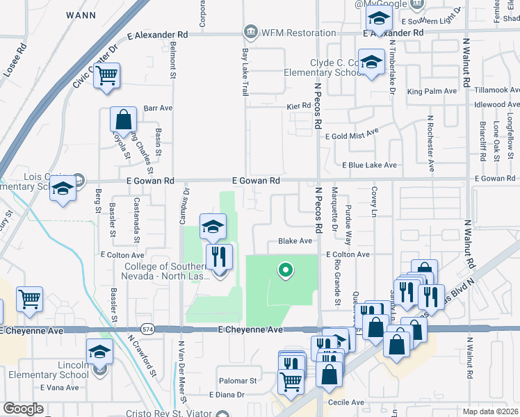 map of restaurants, bars, coffee shops, grocery stores, and more near 3508 Rio Robles Drive in North Las Vegas