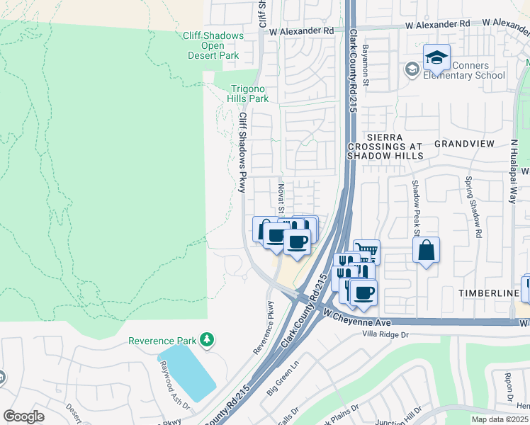 map of restaurants, bars, coffee shops, grocery stores, and more near 3451 Desert Cliff Street in Las Vegas