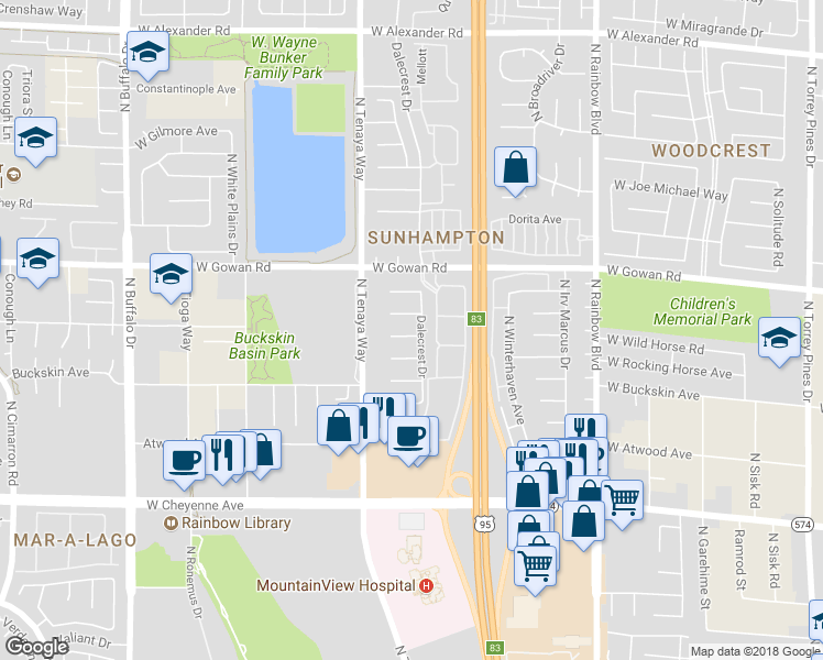 map of restaurants, bars, coffee shops, grocery stores, and more near 7104 West Lodge Circle in Las Vegas