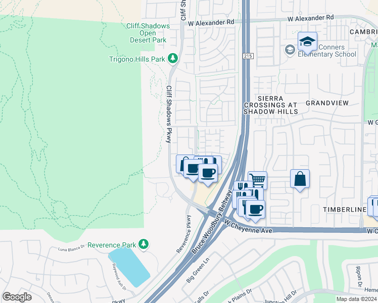 map of restaurants, bars, coffee shops, grocery stores, and more near 3411 Cactus Mountain Street in Las Vegas
