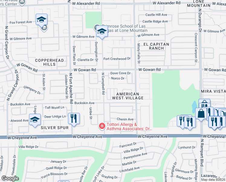map of restaurants, bars, coffee shops, grocery stores, and more near 3472 Creek River Drive in Las Vegas