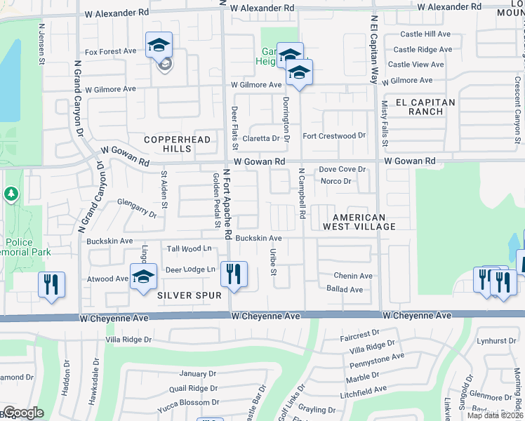 map of restaurants, bars, coffee shops, grocery stores, and more near 3467 Blue Heather Drive in Las Vegas