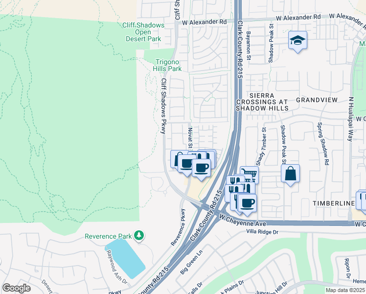 map of restaurants, bars, coffee shops, grocery stores, and more near 3401 Cactus Mountain Street in Las Vegas