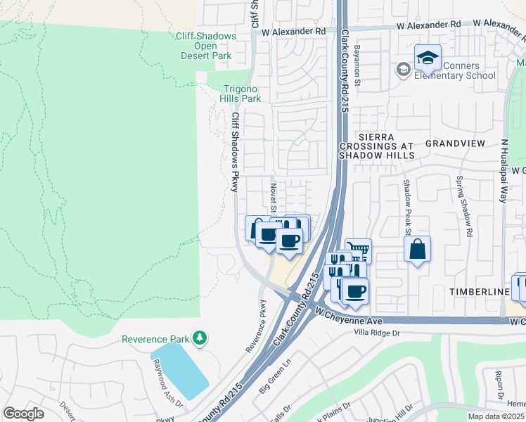 map of restaurants, bars, coffee shops, grocery stores, and more near 3401 Cactus Mountain Street in Las Vegas