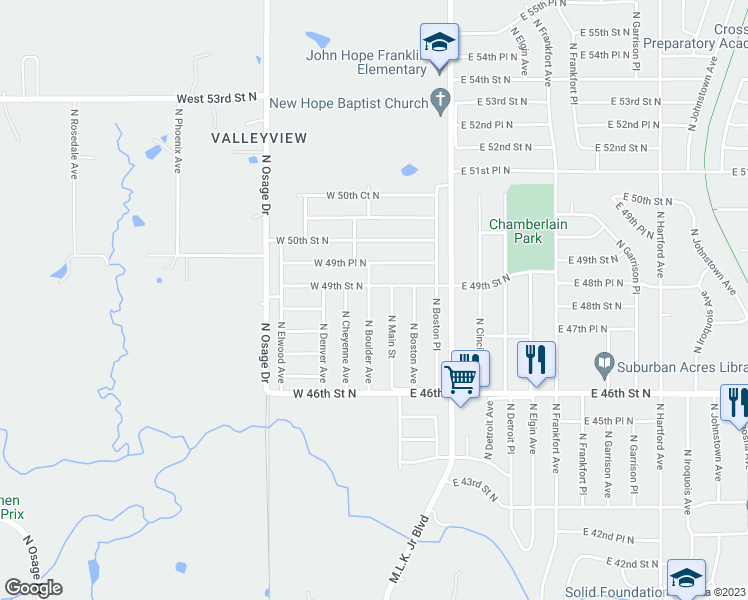 map of restaurants, bars, coffee shops, grocery stores, and more near 4691 North Boulder Avenue in Tulsa