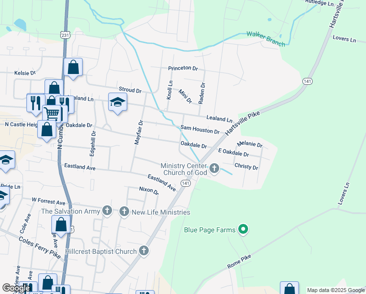 map of restaurants, bars, coffee shops, grocery stores, and more near 107 Marks Circle in Lebanon