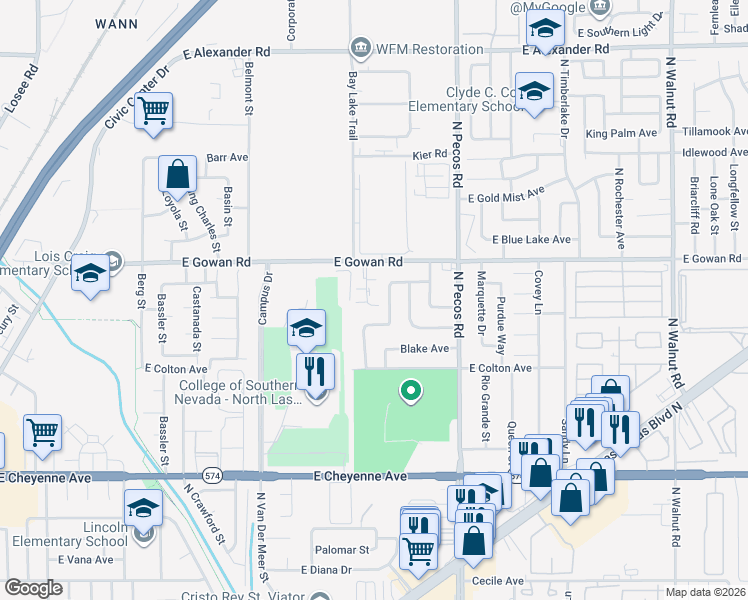 map of restaurants, bars, coffee shops, grocery stores, and more near 3508 Rio Robles Drive in North Las Vegas