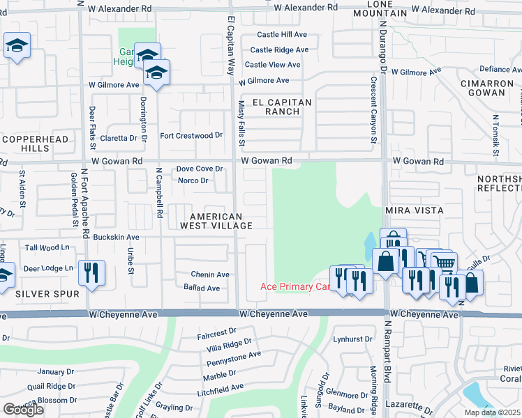 map of restaurants, bars, coffee shops, grocery stores, and more near 8705 Blazing Saddle Avenue in Las Vegas