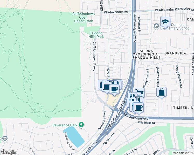 map of restaurants, bars, coffee shops, grocery stores, and more near 3455 Cactus Shadow Street in Las Vegas