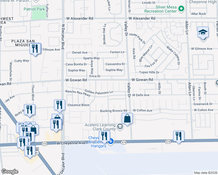map of restaurants, bars, coffee shops, grocery stores, and more near 3516 North Dusty Chap Court in North Las Vegas