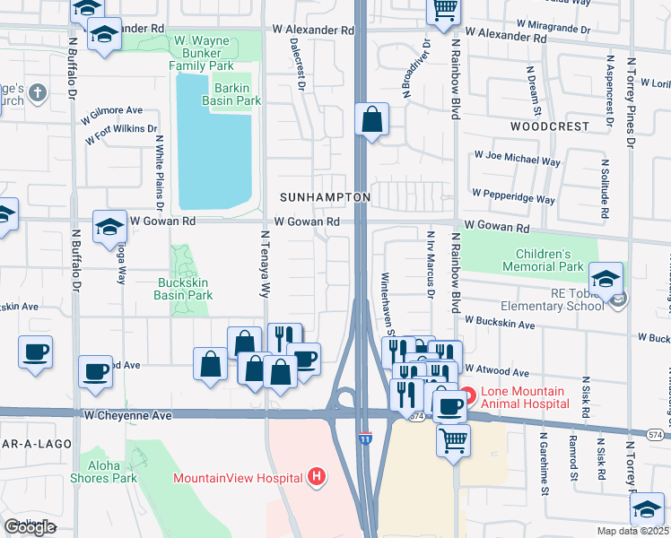 map of restaurants, bars, coffee shops, grocery stores, and more near 7075 West Gowan Road in Las Vegas