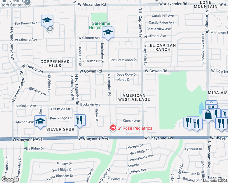 map of restaurants, bars, coffee shops, grocery stores, and more near 3472 Creek River Drive in Las Vegas