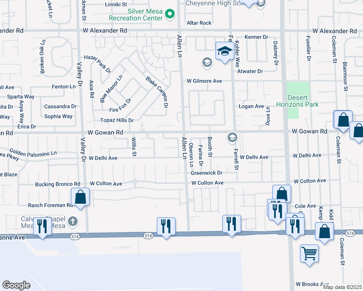 map of restaurants, bars, coffee shops, grocery stores, and more near 3524 Silver Lantern Drive in North Las Vegas