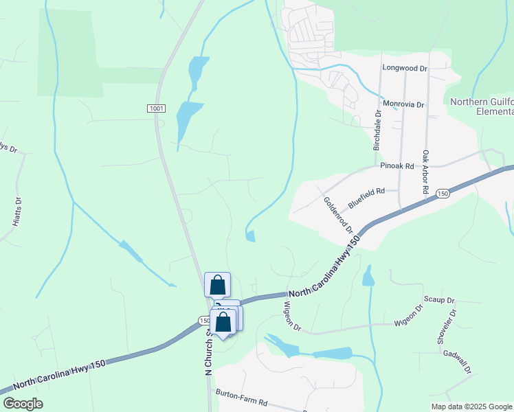 map of restaurants, bars, coffee shops, grocery stores, and more near 5935 Brooke Ellen Court in Greensboro