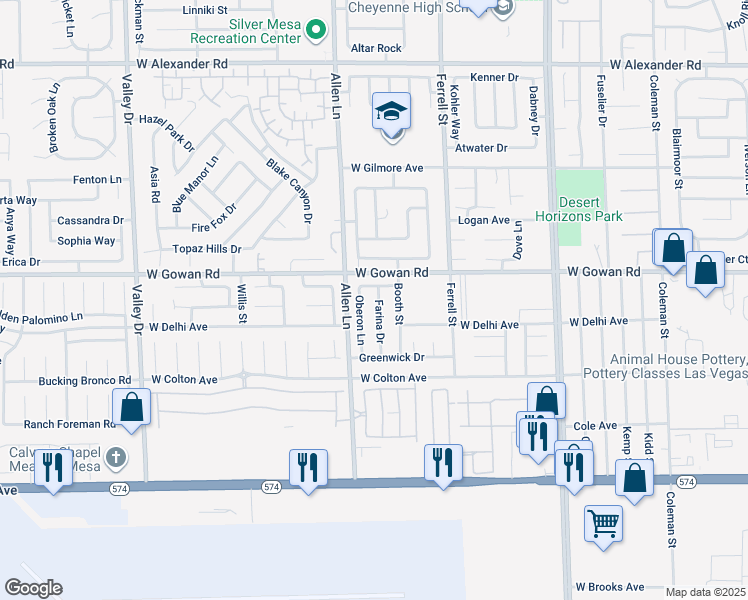 map of restaurants, bars, coffee shops, grocery stores, and more near 3523 Farina Drive in North Las Vegas