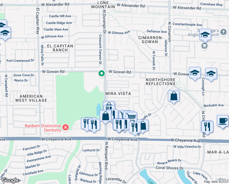 map of restaurants, bars, coffee shops, grocery stores, and more near 8453 Vast Horizon Avenue in Las Vegas