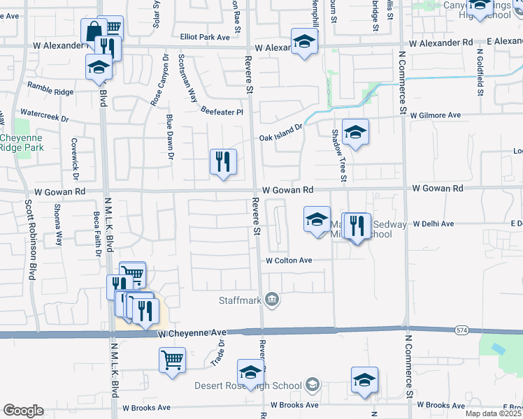 map of restaurants, bars, coffee shops, grocery stores, and more near 3529 Quiet Pueblo Street in North Las Vegas