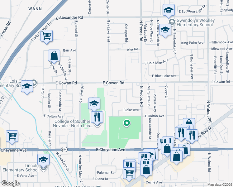 map of restaurants, bars, coffee shops, grocery stores, and more near 3501 Rio Robles Drive in North Las Vegas