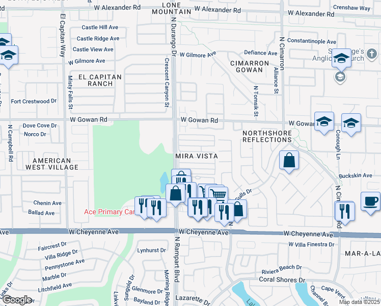 map of restaurants, bars, coffee shops, grocery stores, and more near 8465 Blue Island Avenue in Las Vegas