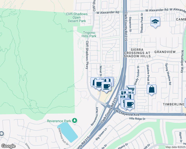 map of restaurants, bars, coffee shops, grocery stores, and more near 3401 Cactus Mountain Street in Las Vegas