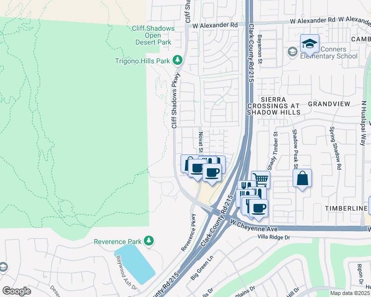 map of restaurants, bars, coffee shops, grocery stores, and more near 3460 Cactus Shadow Street in Las Vegas