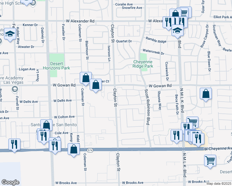 map of restaurants, bars, coffee shops, grocery stores, and more near 3530 Clayton Street in North Las Vegas