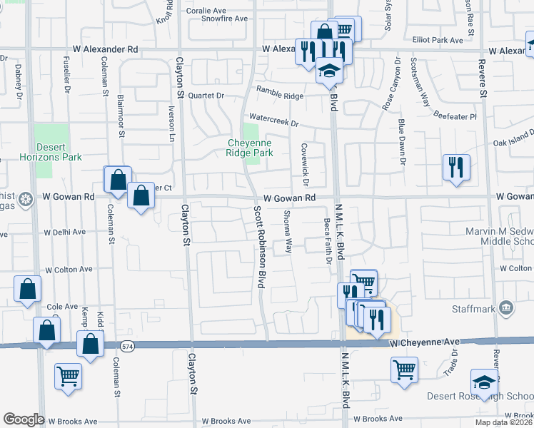 map of restaurants, bars, coffee shops, grocery stores, and more near 1720 Fall Pointe Court in North Las Vegas