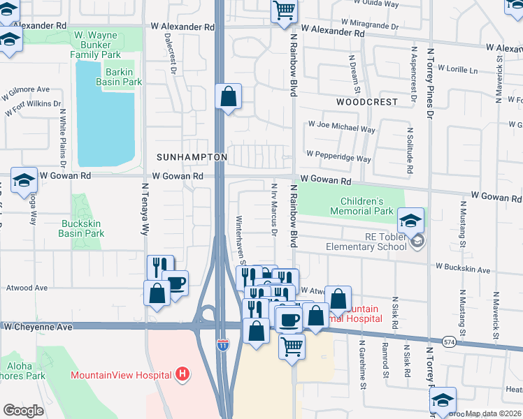 map of restaurants, bars, coffee shops, grocery stores, and more near 6825 West White Shell Circle in Las Vegas