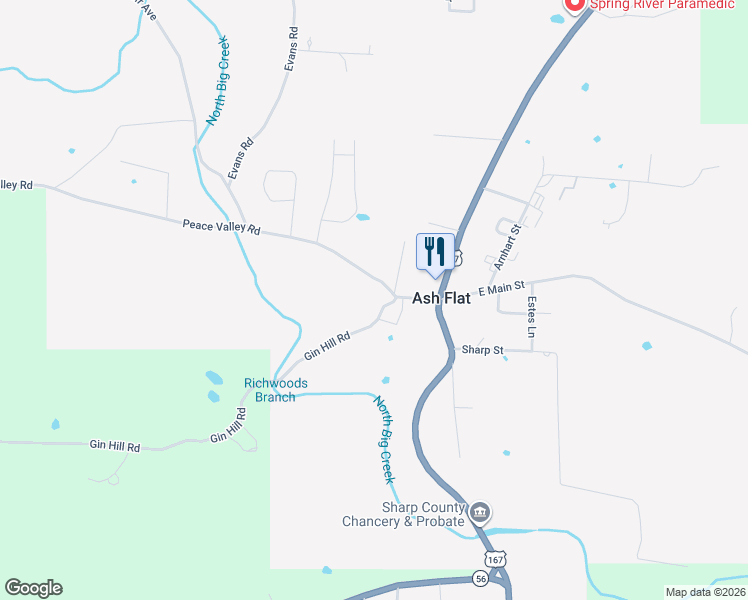 map of restaurants, bars, coffee shops, grocery stores, and more near 55 Wilkes Lane in Ash Flat